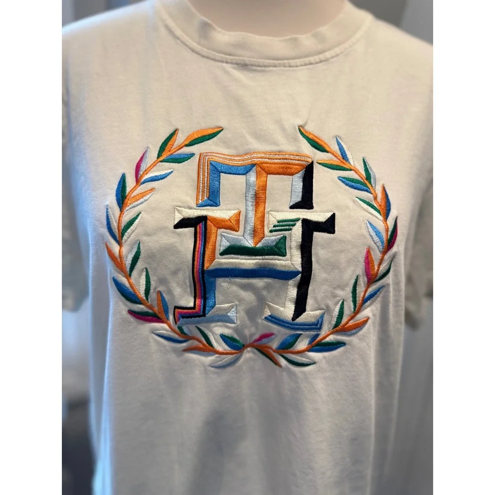Tommy Hilfiger Men's Cream Embroidered Crest Tee | Size Medium
